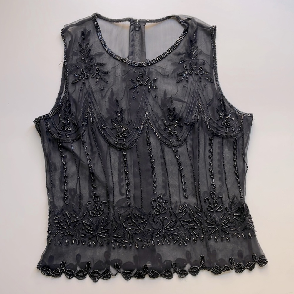 Vintage Black Beaded Sleeveless Top